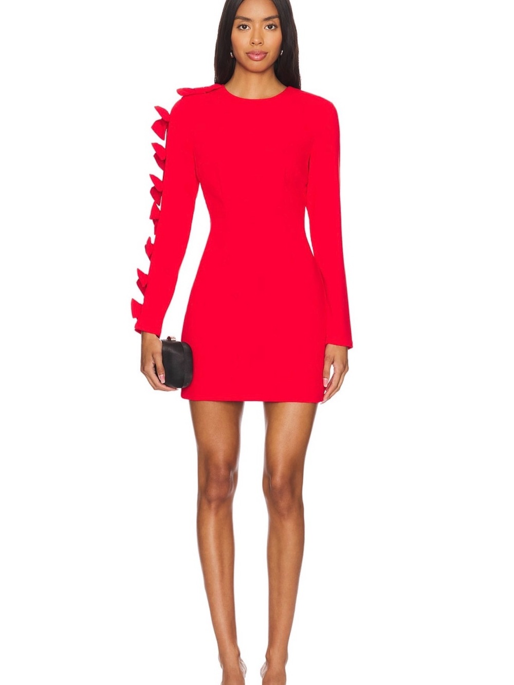 Atoir Vibrant Red Long-Sleeve Mini Dress with Bow-Trim Sleeve